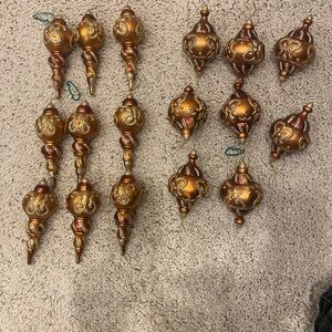 Elegant Gold and Bronze Holiday Ornaments - 17 assorted